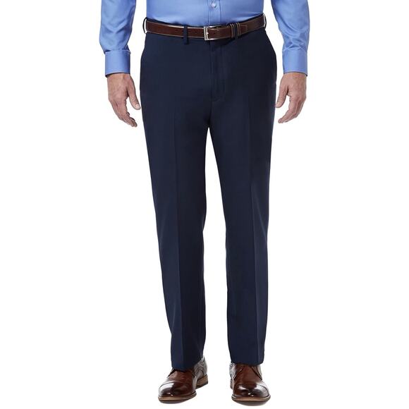Haggar Essentials Pants Mens 36x30  Classic Fit Navy Blue Invisible Flex Waist - Picture 1 of 9